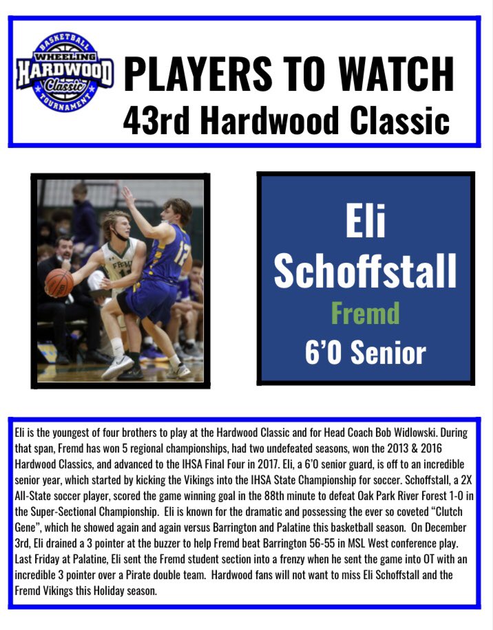 Our Next Player To Watch is Eli Schoffstall <a href="/Fremdhoops/">Fremd Basketball</a> The Viking’s Guard is one of the best athletes in the MSL.Eli’s senior leadership gives Fremd a great chance each night.Don’t miss the last of the Schoffstall’s at this years Hardwood <a href="/Quags57/">Dick Quagliano</a> <a href="/Dion_JTsports/">Dion (J & T Sports)</a> <a href="/michaelsobrien/">Michael O'Brien</a>