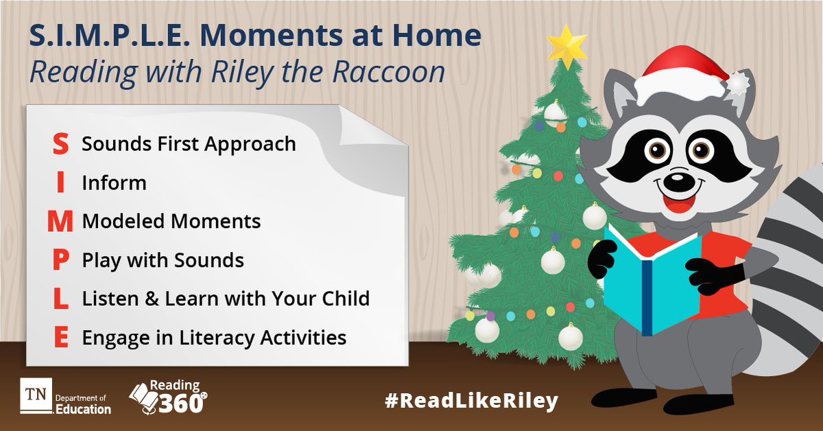Hi, it's me again, Riley the Reading Raccoon! I love playing in the snow and cuddling up with my favorite book and hot cocoa. Check out S.I.M.P.L.E. Moments that provide quick and easy at-home activities to play with sounds while reading: tn.gov/education/news… #ReadLikeRiley