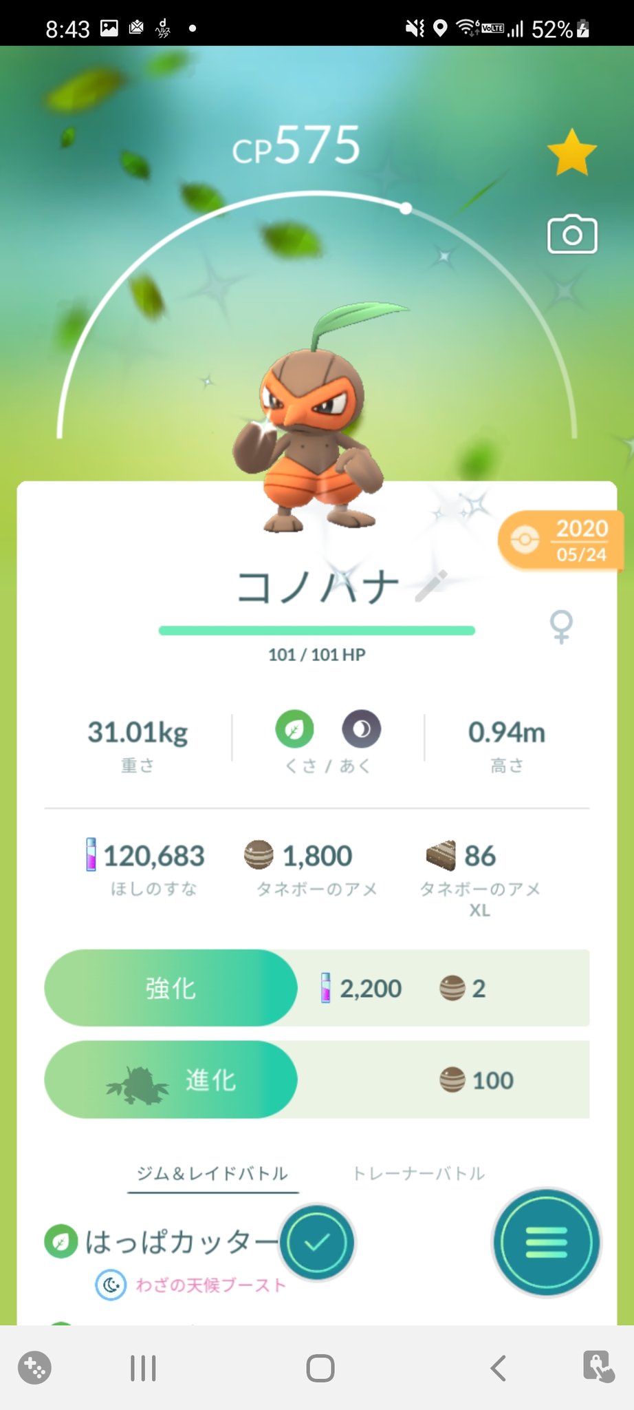 キュアコマティ ポケモンgo 先日のコミュデイ レガシーとれないなら と 進化させずにお蔵入りさせてた高めの子達もかなり 進化させました 色違いタネボーもね つやつやした特別なドングリって感じでテンション上がるけど ダーテングになる前のコノハナ