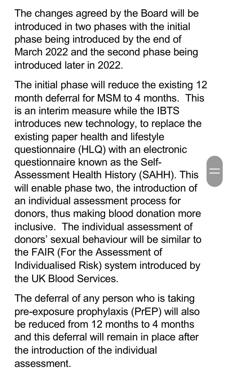 Seen the updated guidelines being introduced next year on <a href="/Giveblood_ie/">Giveblood</a>, will all donors be required to complete an individual sexual behavour assessment or will it just be MSM? Albeit an improvement in policy, Id be hesitant to call it “Inclusive” #Giveblood #BloodDonation #MSM