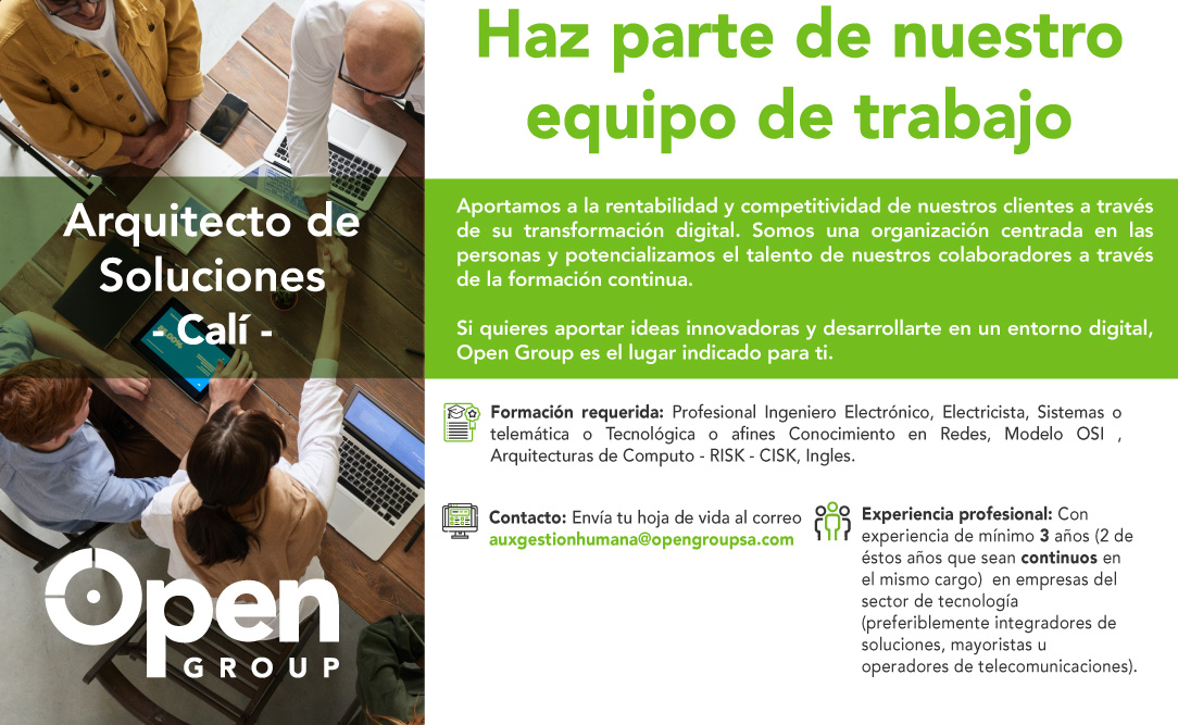 opengroupsa's tweet image. ¡Haz parte de nuestro equipo de trabajo!

Estamos buscando un Arquitecto de Soluciones en la ciudad de Cali.

📌Envía la hoja de vida al correo: auxgestionhumana@opengroupsa.com

#Trabajosihay #Empleo #Ofertadeempleo #Tecnología