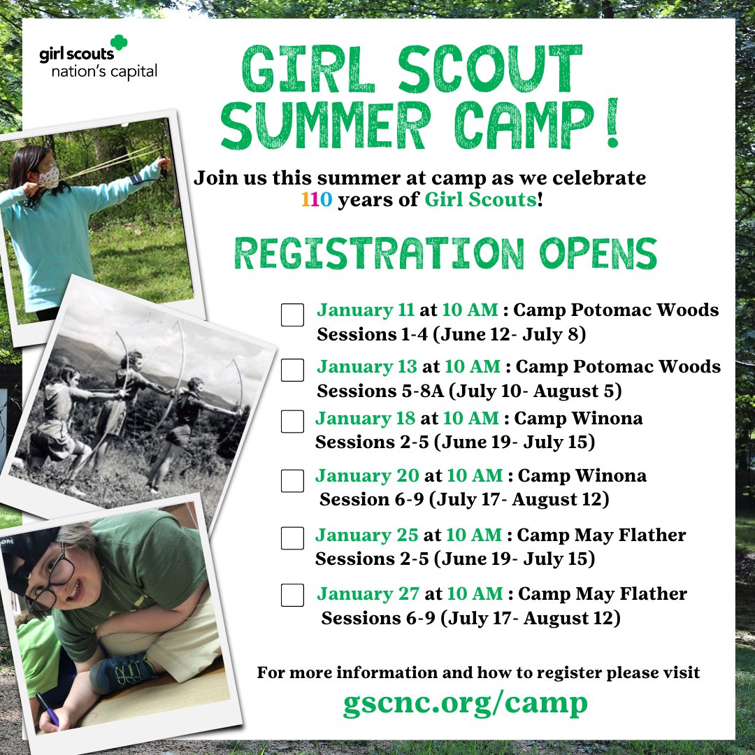 GSCNC's tweet image. Camp Registration is right around the corner! 
For more information and how to register please go to gscnc.org/camp. 💚
