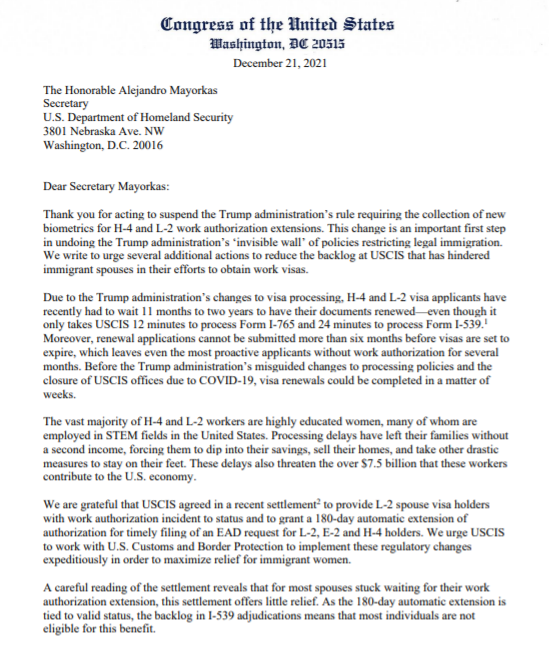 RepDeborahRoss's tweet photo. Today I led 22 of my House colleagues in urging DHS and USCIS to fix the backlog of work authorizations for immigrant spouses. This backlog has forced tens of thousands of immigrant women, many in STEM fields, to quit their jobs and deprived their families of financial security. https://t.co/I3SRvdysZL