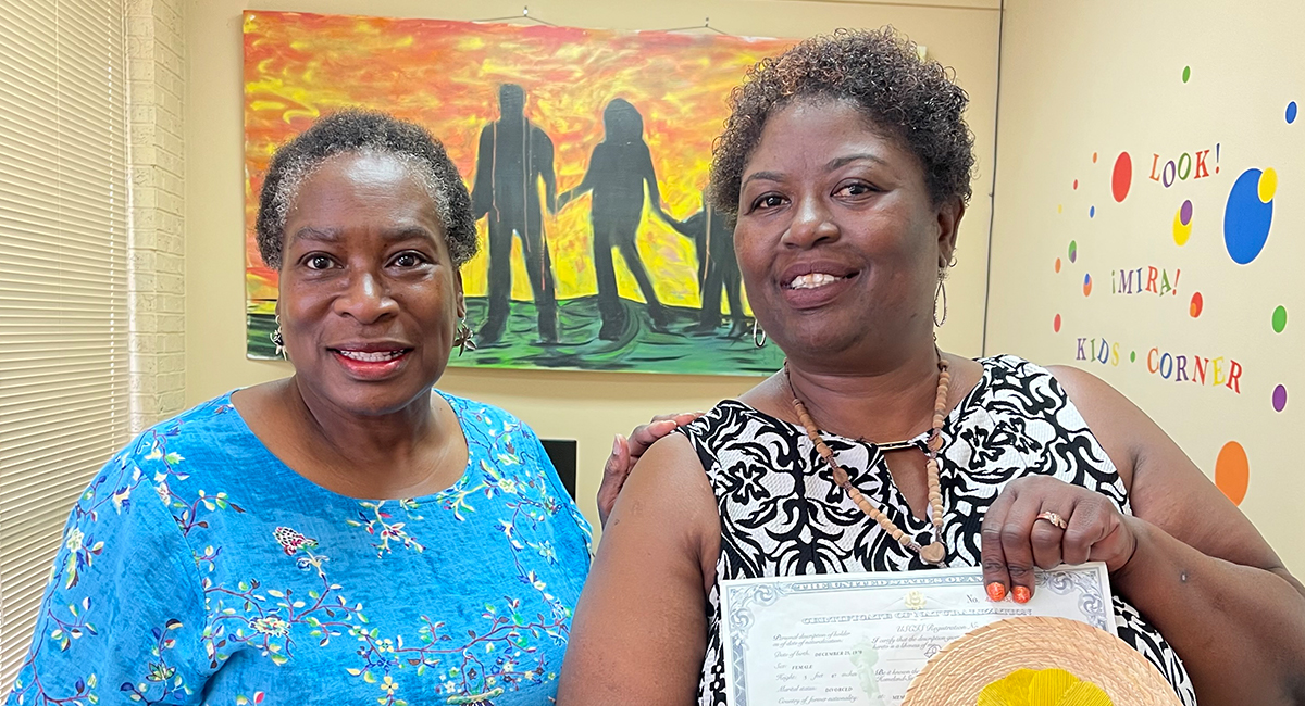 Welcome, New U.S. Citizens! Lillian Ayema, Alphonso Wright, and Ailsa Rands recently took the Oath of Allegiance and became U.S. Citizens earlier this year with assistance from the MIRA Legal Project.