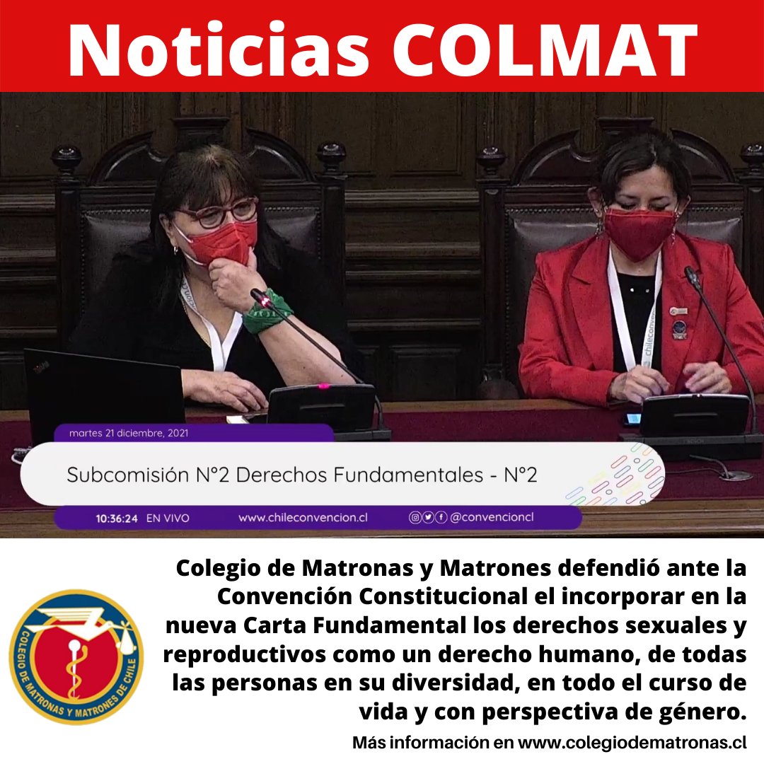 🔴 ¡Que los derechos sexuales y reproductivos sean un Derecho Humano en la Constitución!
✅ Esta mañana nuestra presidenta <a href="/aromorojo/">Anita Roman Morra</a> y la vicepresidenta mundial <a href="/world_midwives/">International Confederation of Midwives</a> <a href="/TorresOyarzo/">Sandra Oyarzo Torres</a> expusieron ante <a href="/convencioncl/">Chile Convención</a> sobre esta demanda
💻 Más info en colegiodematronas.cl/?p=3390