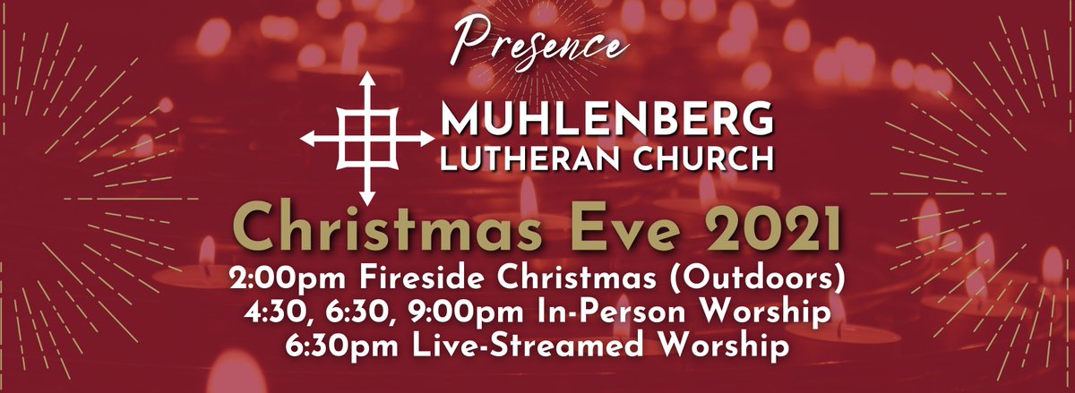 MuhlenbergLC's tweet photo. If you're going to be in the @HarrisonburgVA area this #ChristmasEve, join Muhlenberg Lutheran Church for worship!  We'll gather outdoors at 2pm for a Fireside Christmas Service, &amp; have worship in the sanctuary at 4:30, 6:30, &amp; 9:00pm
All are welcome to celebrate Christ's birth! https://t.co/1nIcVqlyyN