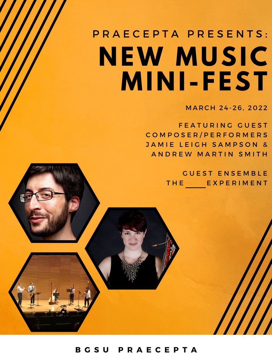 Excited to officially announce that <a href="/blankexperiment/">The _____ Experiment</a> will be the guest ensemble for <a href="/bgsupraecepta/">BGSU Praecepta</a>‘s #NewMusic Mini-Fest in March at <a href="/BGSUCMA/">BGSU College of Musical Arts</a>! 

Excited to share the stage with <a href="/jamie_composer/">Jamie Leigh Sampson</a> <a href="/andrewmgsmith/">Andrew Smith</a> <a href="/daniellekharp/">Danielle Kuntz | New Music Harpist</a> <a href="/michellemyers/">michelle</a> and other people who aren’t on Twitter!