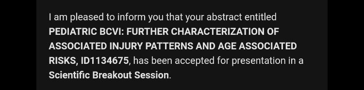 APSA! Looking forward to presenting this work characterizing the injury patterns associated with pediatric BCVI! @KalGuna @APSASurgeons #APSA2022