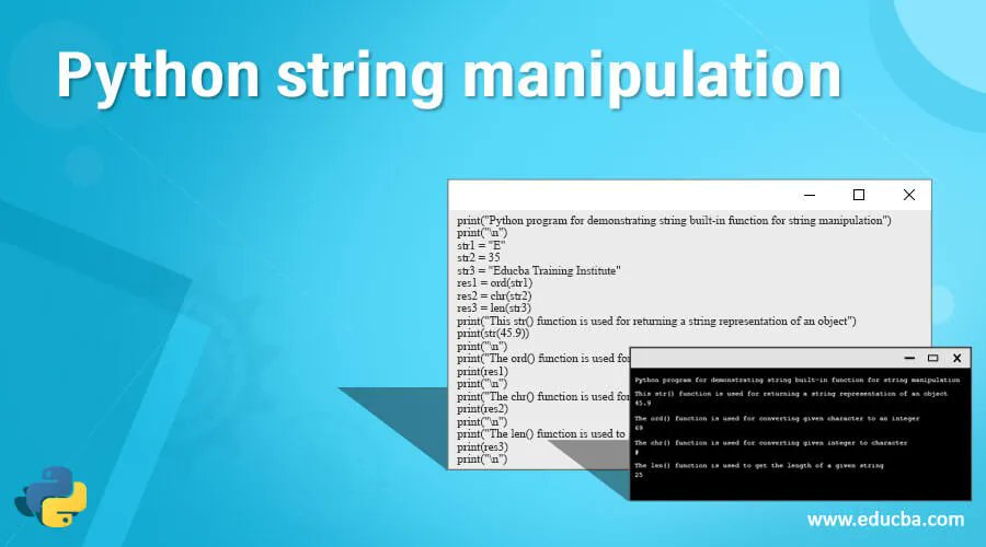 corporatebridge's tweet image. Python string manipulation | Working of String manipulation with example
buff.ly/31MHcym
#Pythonstringmanipulation