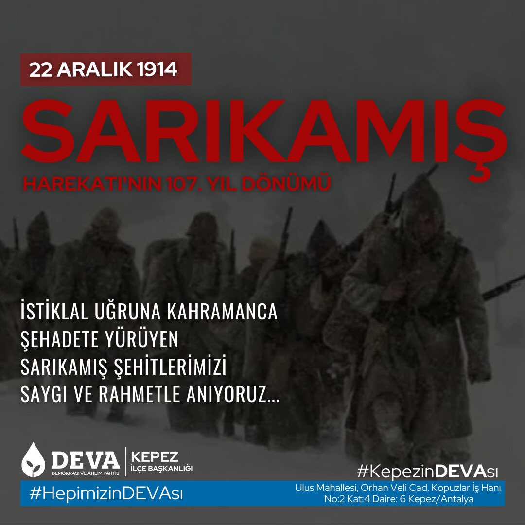 İstiklal uğruna kahramanca şehadete yürüyen Sarıkamış Şehitlerimizi saygı ve rahmetle anıyoruz… #sarıkamış