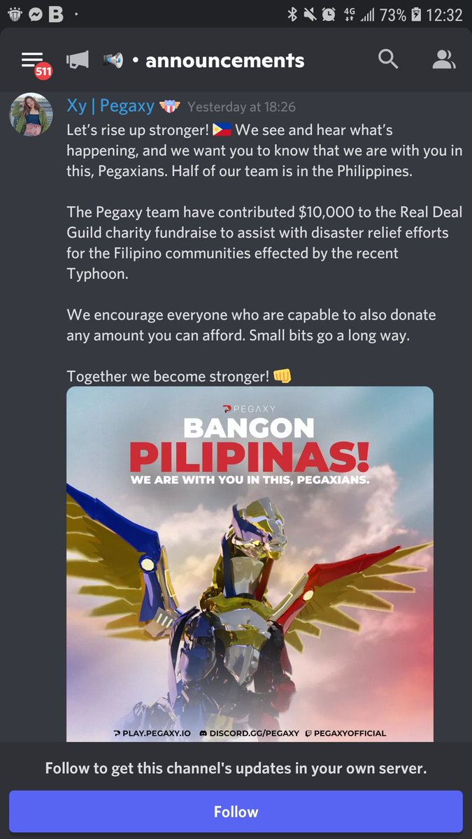 Xsavior80's tweet photo. It is beautiful to see both @AxieInfinity and @PegaxyOfficial all doing their part to help ppl affected by the typhoon. 

It is times like this when we see real love and action being done. 

Hope everyone stay safe! :)

#PlayToEarn 
#TyphoonOdette https://t.co/vlLKxGpwA0
