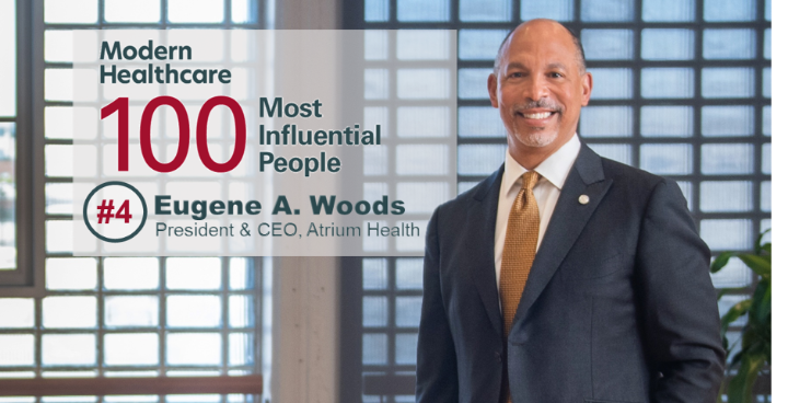 We are #AtriumHealthProud of Eugene A. Woods, president and CEO of <a href="/AtriumHealth/">Atrium Health</a>, who has been named #4 among the 100 Most Influential People in Healthcare by <a href="/modrnhealthcr/">Modern Healthcare</a>. Congratulations, Gene! 
spr.ly/6016JLixp
