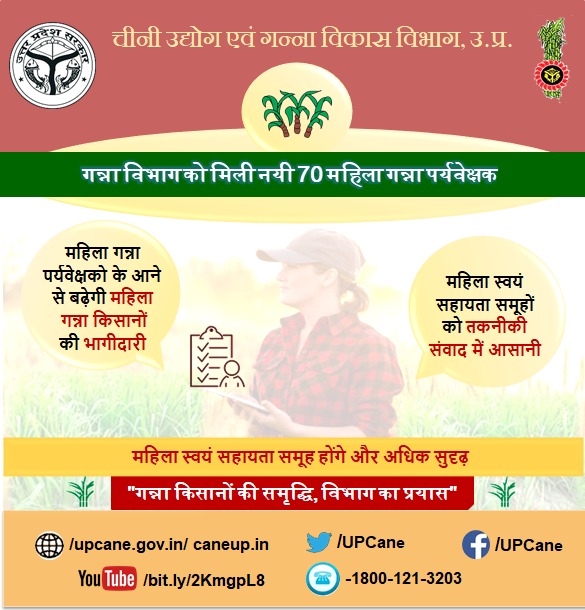 "गन्ना विभाग को मिली नयी 70 महिला गन्ना पर्यवेक्षक"
#canewebsite
upcane.gov.in
caneup.in
E-ganna app
<a href="/UPGovt/">Government of UP</a>
<a href="/CMOfficeUP/">CM Office, GoUP</a> <a href="/InfoDeptUP/">Information and Public Relations Department, UP</a>