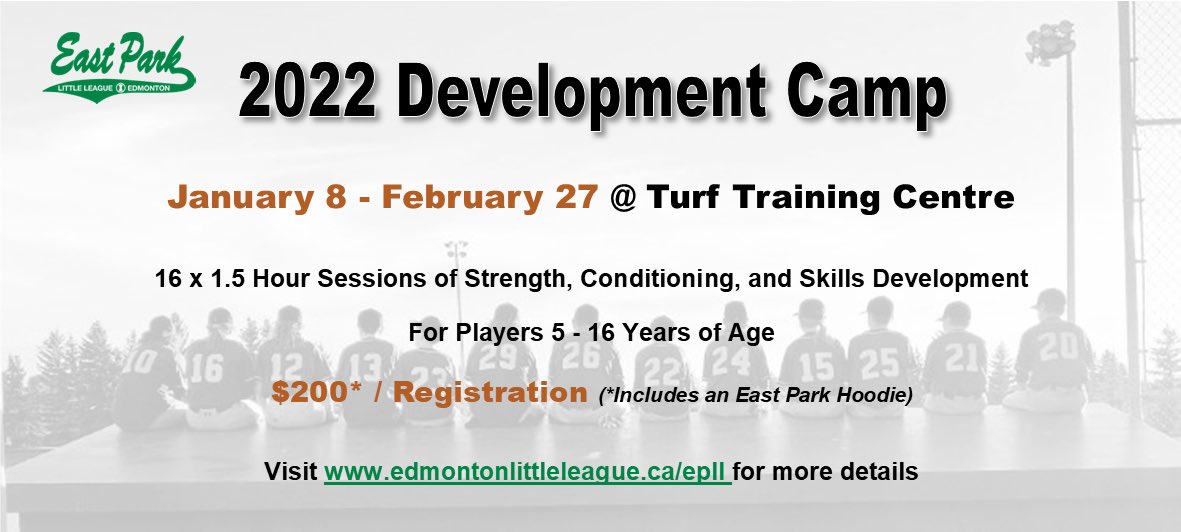 Registration for the 2022 East Park Development Camp is NOW OPEN!

To register, visit….

edmontonlittleleague.sportngin.com/register/form/…