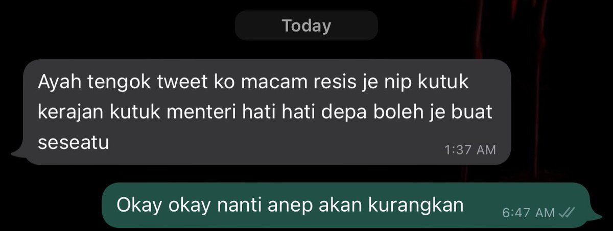 brgsjks's tweet photo. Ayah aku dah sound aku tau hm https://t.co/rYdIql9gj6
