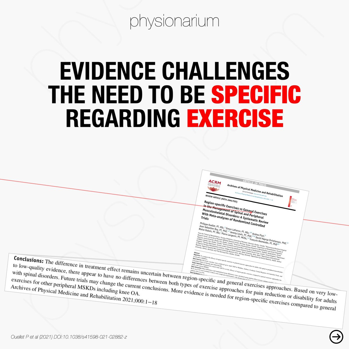physionarium's tweet photo. 🎯 DO YOU NEED TO BE SPECIFIC?

🏹 #Exercise and #manualtherapy do NOT need to be #specific to improve clinical #outcomes.

📎https://t.co/WwenxIhPXG
📎https://t.co/CAAcQNlhOe

#fisioterapia #physiotherapy #physicaltherapy #specificity #especificidade #evidencebasedpractice #EBP https://t.co/78LaRwkOs8