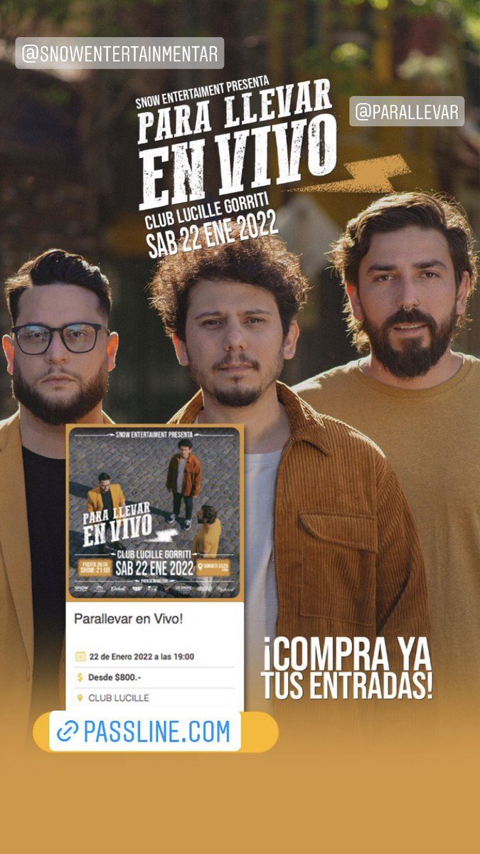 <a href="/Parallevar/">Para Llevar</a> 

<a href="/snoweventos/">SnowEntertainmentar</a> 

passline.com/eventos/parall…