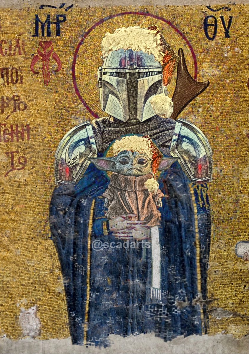 scadarts's tweet photo. The Santalorian and Child wish you all a very Merry Christmas. 

#starwars #themandalorian #pedropascal #mandalore #themandalorianseason2 #thechild #grogu #babyyoda #bokatan #starwarsart #ahsokatano #art #painting #mosaic @PedroPascal1 @rosariodawson https://t.co/wfB2Oe9fST