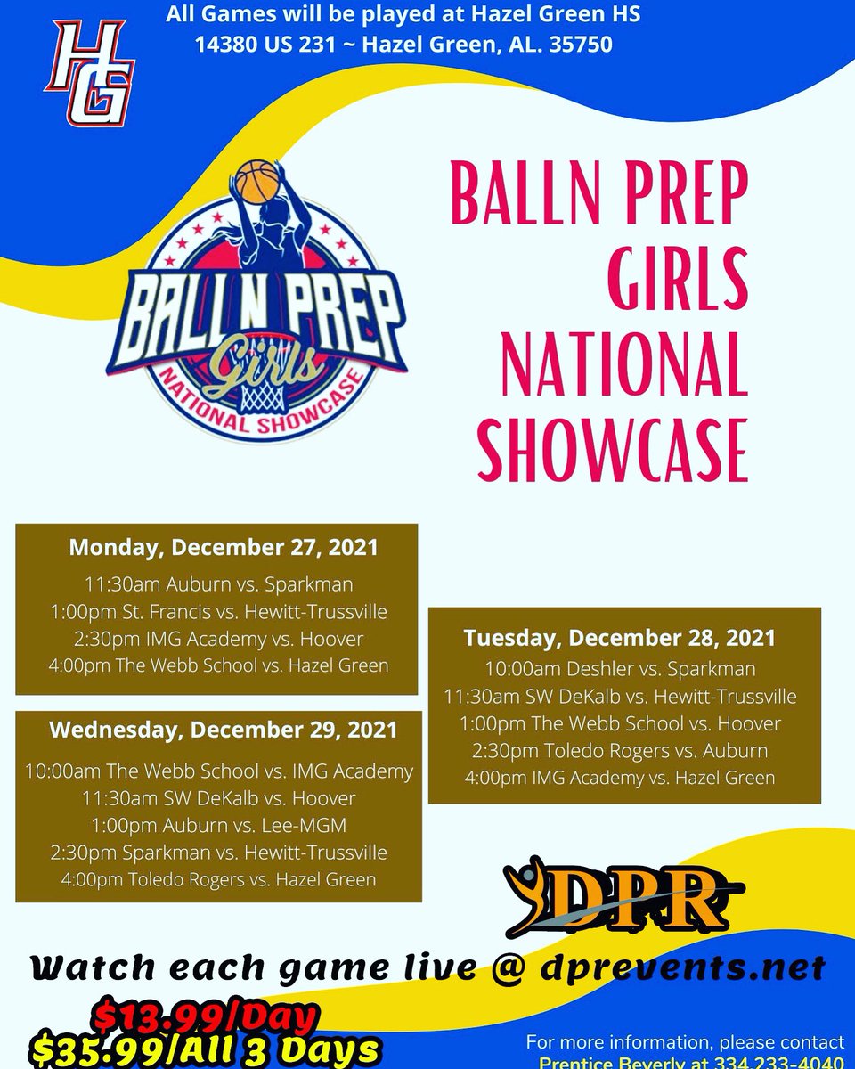 It's the BallN Prep National Showcase!

ESPN Nationally Ranked Teams ✔ 
MaxPreps Nationally Ranked Teams ✔
USA Today Ranked Teams ✔ 
State Ranked Teams ✔ 
Defending State Champions ✔ 

Come see some of the best teams in the NATION right here in Hazel Green, AL!