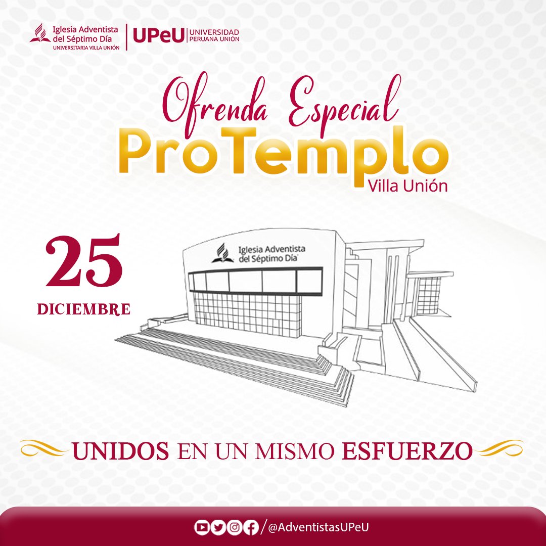 AdventistasUPeU's tweet photo. Unidos en un mismo esfuerzo ⛪🙏🏼
La Universidad Peruana Unión y la Iglesia Villa Unión participarán en este plan ProTemplo, que tiene por objetivo recaudar una ofrenda especial para continuar con la construcción del Templo universitario. ☺️
#ProTemplo #UnidosEnUnMismoEsfuerzo https://t.co/nGzV1CkurY