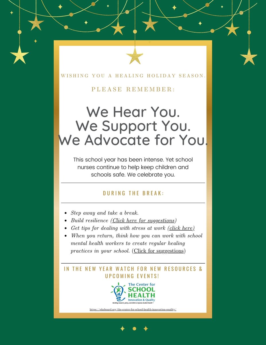 School nurses have kept children and schools healthy. At this holiday time-we celebrate you!