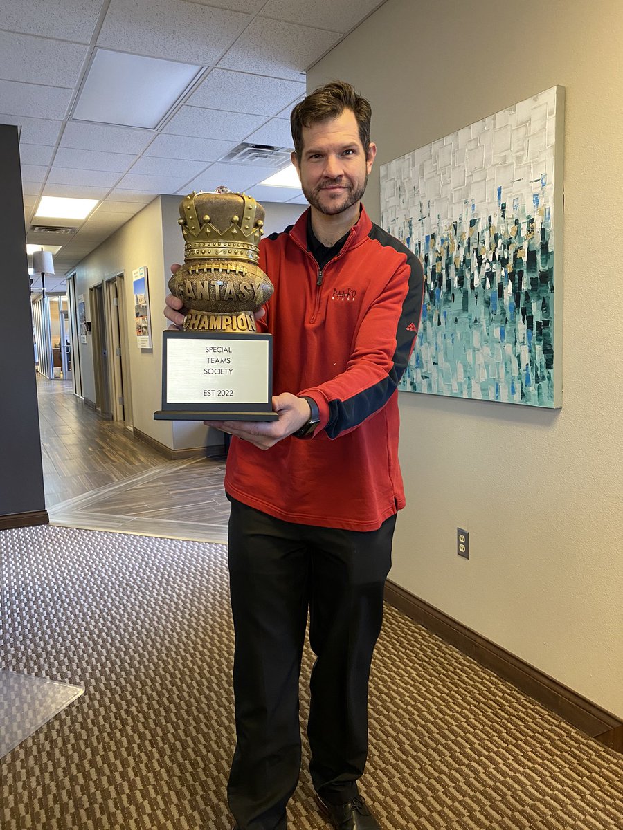 DavidMi34444968's tweet photo. Got our #FantasyFootball trophy in for next year. Is it a little overboard? Probably. https://t.co/BsJcKrMEuc