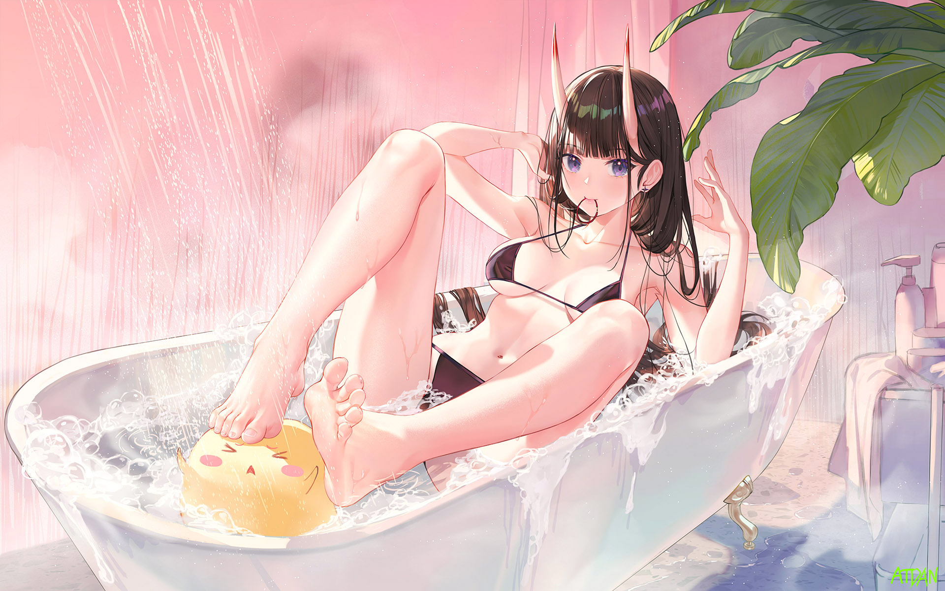 Noshiro (Azur Lane) by ATdan. Animal Ears, Anime Ears, Anime Ero, Anime Ero Swim, Azur Lane, bikini, Bilan Hangxian, devil girl, Noshiro, swimsuit