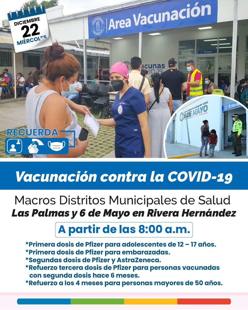 MuniSPS0501's tweet photo. Aplicaremos:

*Primera dosis de Pfizer a adolescentes y embarazadas
*Refuerzo tercera dosis a vacunados con segunda dosis hace 6 meses
* Refuerzo a los 4 meses para personas mayores de 50 años
*Segundas dosis de AstraZeneca a mayores de 18 años
*Segunda dosis de Pfizer https://t.co/geByP0em2F