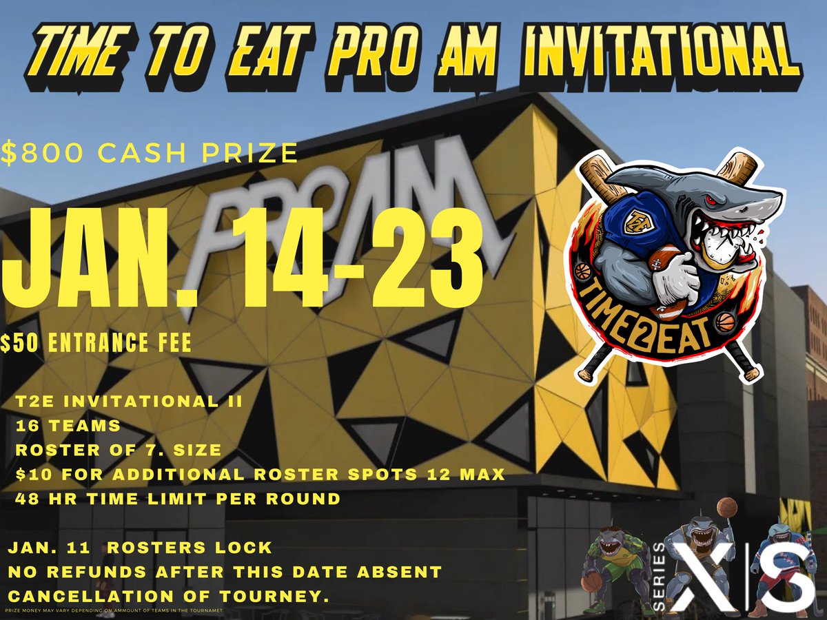 T2E Sports just finished our 1st Invitational Pro-Am tournament congrats to our champions <a href="/Royalty2K_/">Team Royalty 👑</a> Click the link below for the rules and signup sheets. We are hoping to raise our payout this time from $600 to $800. t2esportsleague.com/events/733-632… <a href="/NBA2K/">NBA 2K</a> <a href="/Big_Brudda_PURP/">Coach Purp</a>