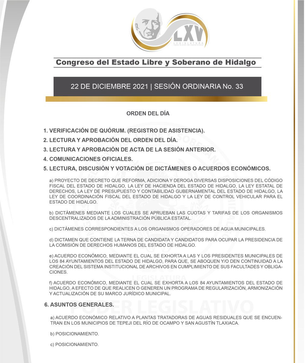 La Dip. Elvia Yanet Sierra Vite presidenta de la Directiva del Congreso del Estado, convoca a sesión ordinaria el día miércoles 22 de diciembre de 2021 a las 10:00 horas.