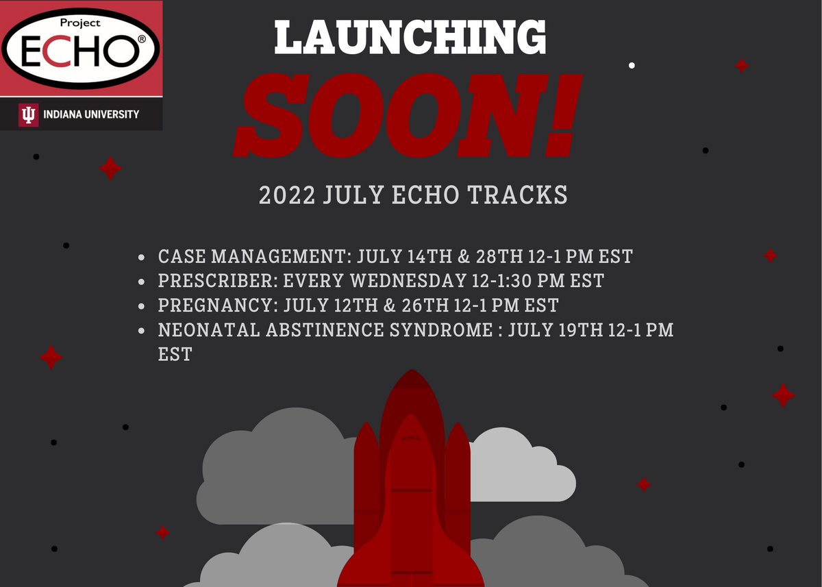 Our July ECHO tracks will launch soon starting July 6th with a prescriber presentation! Check our page weekly for the breakdown of specific topics for each presentation.