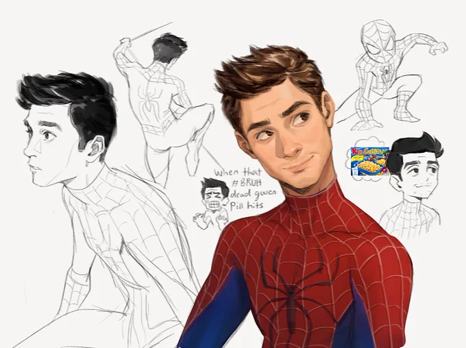 it feels like i haven't rendered in forever but here i provide some attempts at garfy spiderman bc i was a tasm girlie and this is what 12 yr old me would've wanted, now that my art isn't bungo balls #spiderman 
