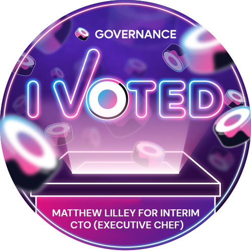 There is a new $SUSHI Governance vote up on <a href="/SnapshotLabs/">Snapshot.eth</a> for Matthew Lilley for interim CTO. $tSUSHI (Tokemak) $axSUSH (AAVE) and $MEOW  eligible for SUSHIPOWAH voting. Be sure to claim your <a href="/poapxyz/">POAP - Bookmarks for your life</a> after you vote!

snapshot.org/#/sushigov.eth…