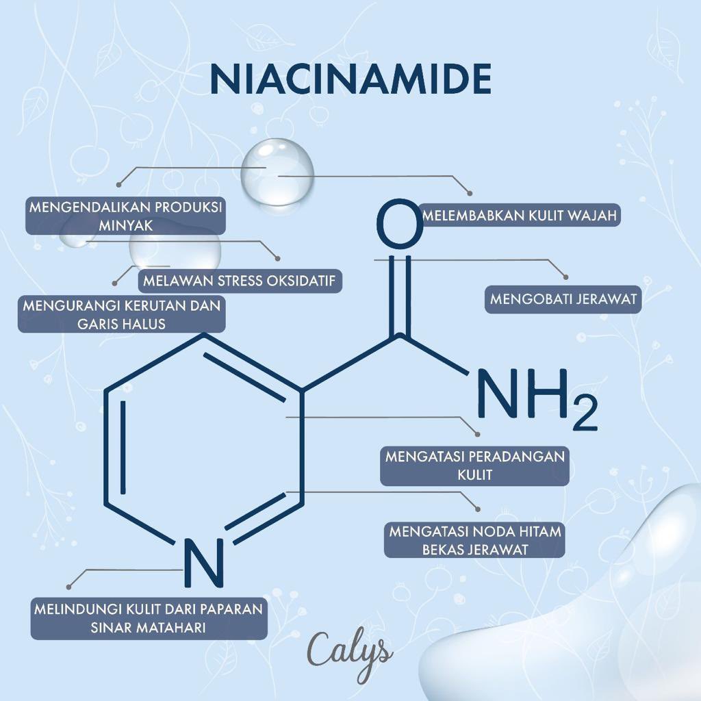 calys_official's tweet photo. Kalian udah pada tau belum manfaat Niacinamide 5%? 
Kalo belum MinCal bakalan kasih infonya nih 🥰
Manfaatnya kulit tampak lebih cerah secara maksimal,Memperkuat Skin Barrier, Menyamarkan Noda Hitam,Melembabkan, Mengembalikan Kekenyalan, Mengurangi Kemerahan, Mengatasi Jerawat. https://t.co/tOG18iVBGE