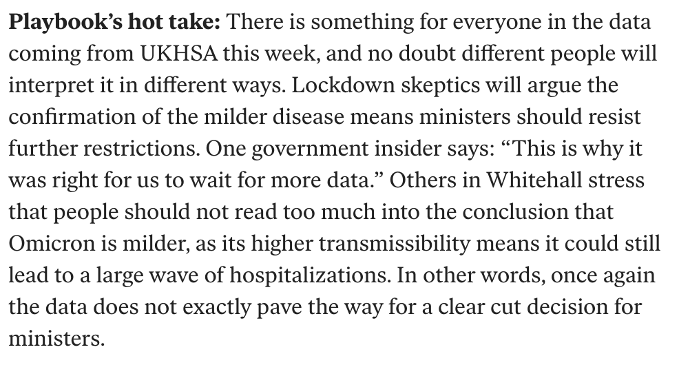 SCOOP: Omicron is causing a milder disease than Delta in most Britons, UKHSA severity data shows

— and a booster offers strong protection
— BUT high transmissibility means large numbers may still end up in hospital
— mixed findings overall

See Playbook: politi.co/3svJcDk
