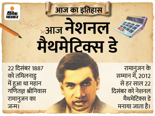 Smartworking7's tweet image. Mathematician Srinivasa Ramanujan 
(National Mathematics Day-22 December)
Born-December 22, 1887 at Erode, Tamil Nadu 
Died-April 26, 1920, Kumbakonam, Tamil Nadu 
🙏🙏🇮🇳