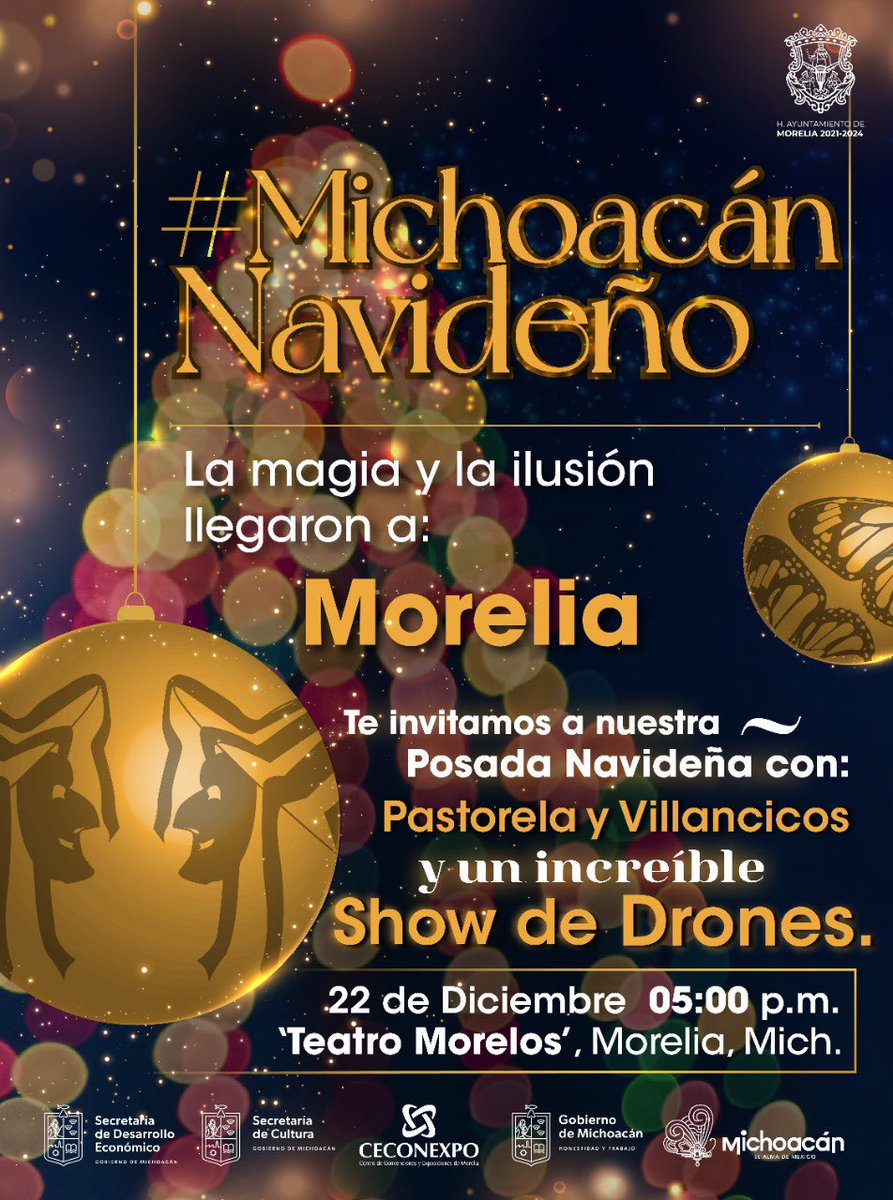 GobMichoacan's tweet photo. Ven a pasar un buen rato de diversión con tu familia y amigos en #MichoacánNavideño, mañana en el Centro de Convenciones y Exposiciones de Morelia a partir de las 17:00 hrs. 🎄🎇 https://t.co/56poVAZcy8