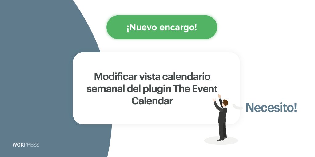 wokpress's tweet photo. 💼 Nuevo Encargo: Modificar vista calendario semanal del plugin The Event Calendar 👨💻
Publicado 21 de diciembre 2021 👇
https://t.co/YTAzaWlA3y
👉 Accede a todos los encargos al suscribirte en: https://t.co/liMwWa0KTE
🔥 Sube gratis tu proyecto en: https://t.co/KNfgXWHpGl https://t.co/Aoj45IPgjZ