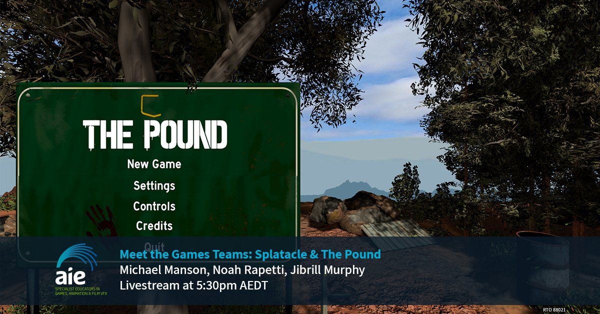 AIEedu's tweet photo. Join the AIE team as we catch up with AIE 2nd year students Michael Manson, lead designer from The Pound, Noah Rapetti and Jibrill Murphy, designers of Splatacle. Livestream starts at 5:30pm AEDT tonight!! #AIE #StudentGames #GameDev #MajorProduction
https://t.co/VNCKPDxhU3 https://t.co/yLAJAwrbrV