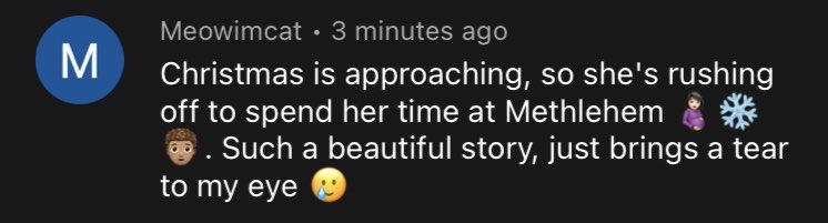 peeper_pooper's tweet photo. Shoutout to this commenter (or whoever the joke came from if it’s not original🥶)
Making a song from this brb🥵😖🤠
This comment will top my Methmas tree🥄👃🎄😇
#FoodieBeauty #Methmas🥰 https://t.co/otRSYvI13Y