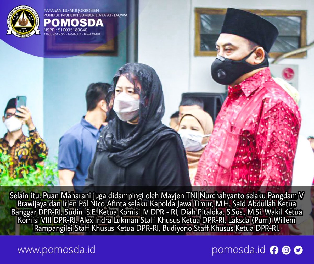 pomosda_id's tweet photo. Kedatangan Puan Maharani disambut langsung oleh KH. Moh. Dzoharul Arifin Alfaqiri atau yang akrab disapa dengan Bapak Kiai Tanjung selaku Pimpinan, Pengasuh, Pangemong Pomosda dan Keluarga Besar Pomosda serta segenap Forkopimda Kabupaten Nganjuk.
 #PuanMaharani #pomosda https://t.co/VqHvbHnBCB