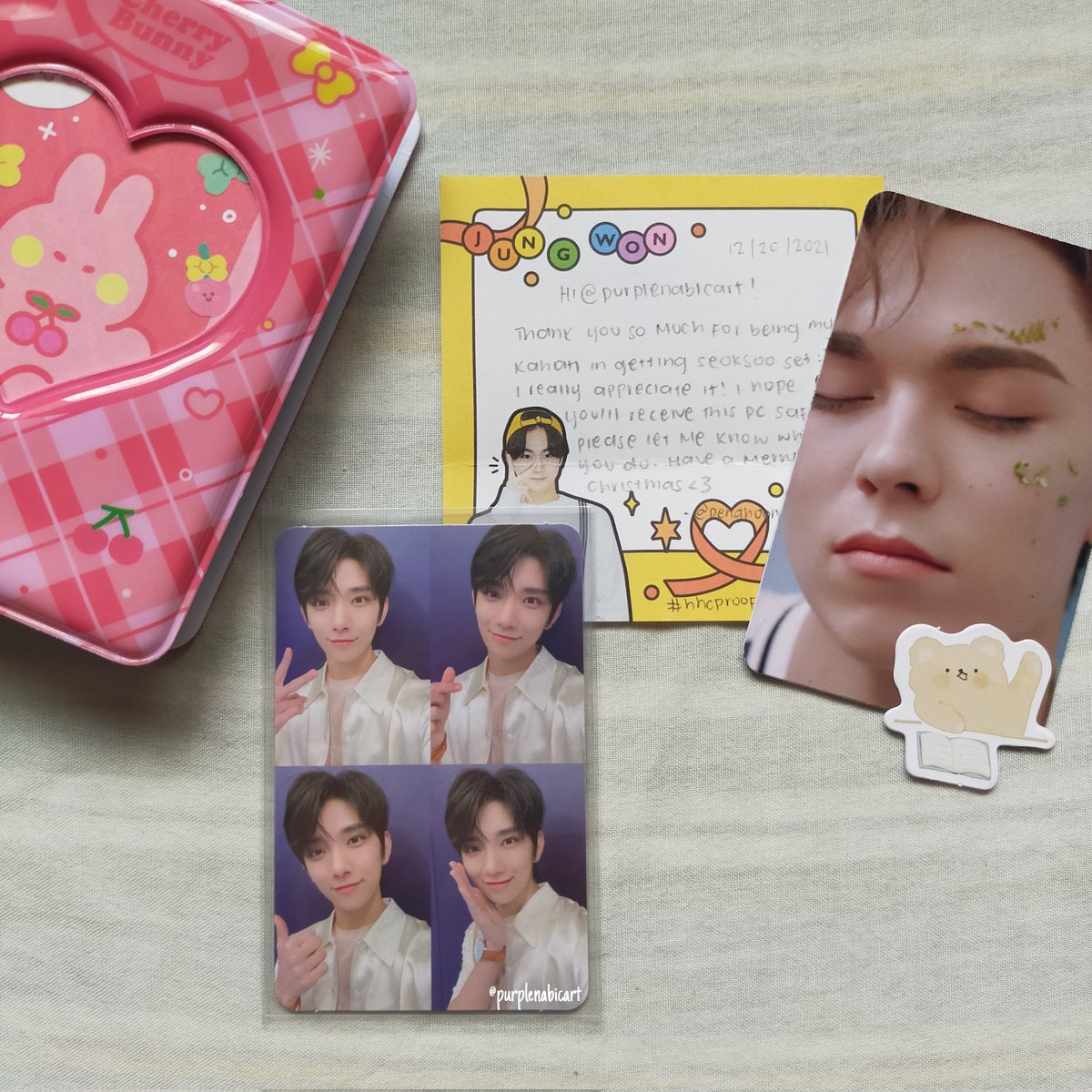 jihanshines's tweet photo. 💌 #purplencmail
my first & most prio joshua pc that was so hard for me to get is finally home!! Thank you so much @penghooncart for hosting the tingi. thankie also @joshujicart for letting me adopt shua grid ^__^
#JoshujiThanks
#hhcproofs https://t.co/j0vPepkH3J