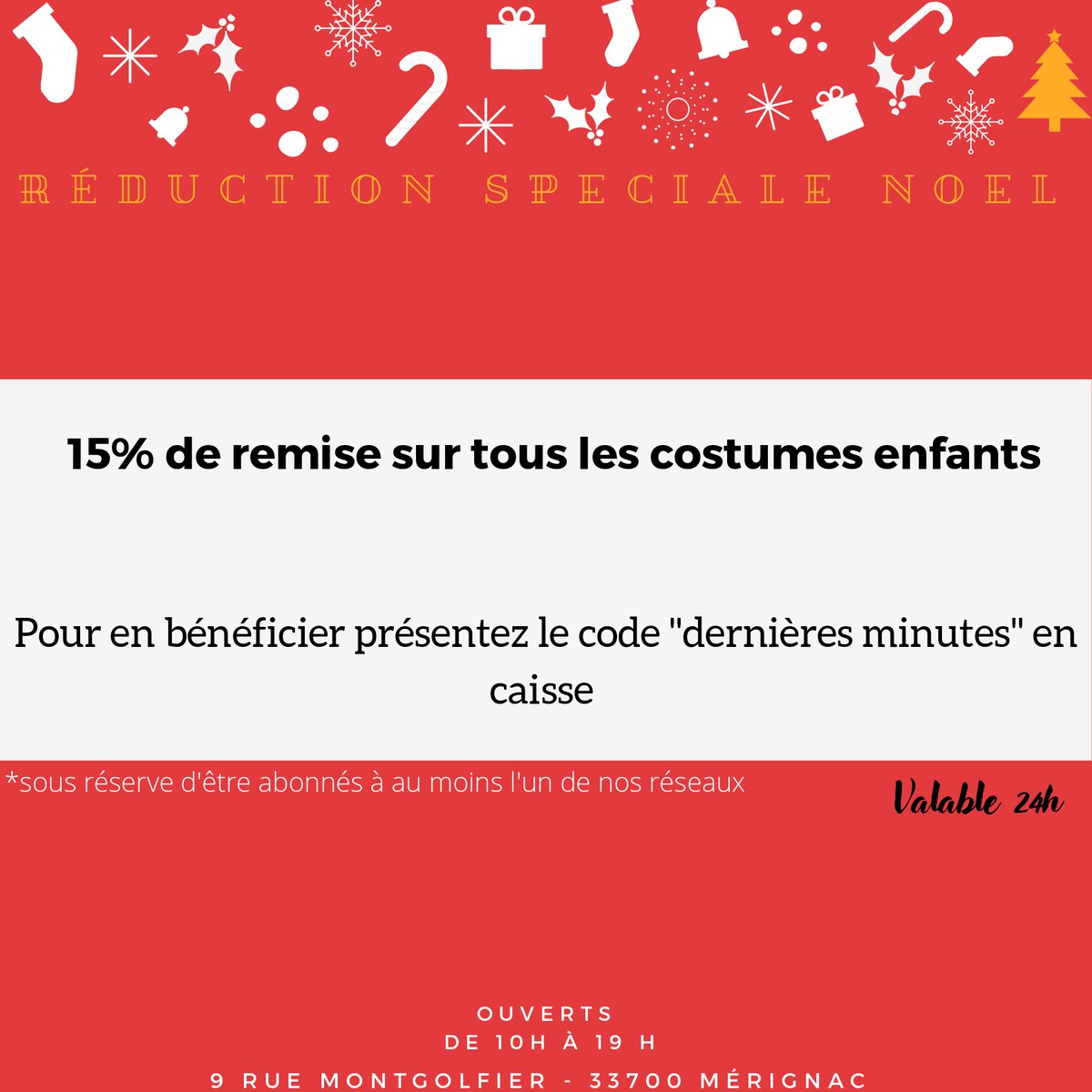 DEGUIZZ2's tweet photo. Plus que 2 jours avant le réveillon 🎅 Si vous n'avez pas encore terminés vos cadeaux pour vos enfants nous avons la solution ! Offre valable 24h uniquement dans votre magasin. *sous réserve d'être abonnés à au moins un de nos réseaux.

#calendrierdelavent #noel #bordeaux https://t.co/khvzlc4B9A