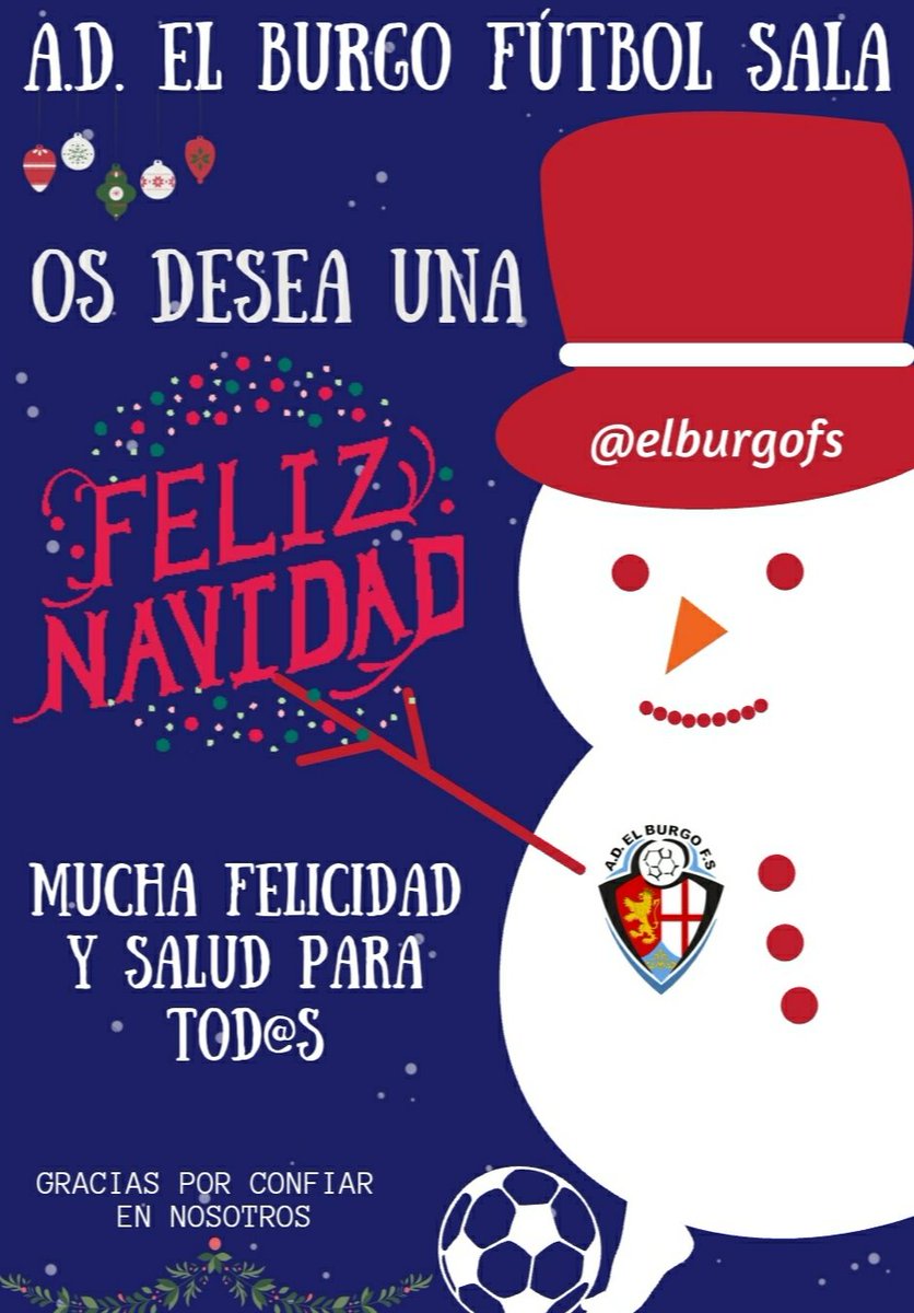 Desde EL BURGO FÚTBOL SALA os deseamos una
FELIZ NAVIDAD y mucha salud!!!
Toca descansar unos días y os esperaremos con muchas ganas e ilusión.
Gracias. AUPA EL BURGO F.S.
🔴🔵💪👏🎊🎅☃️🌲👑🎁
#futsal #futbolsala #elburgodeebro