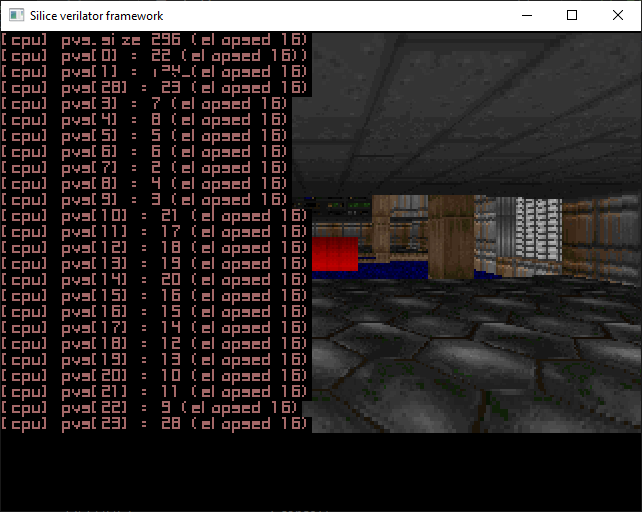 sylefeb's tweet photo. This makes me very happy, successfully simulating a #Silice design I had not touched since 11 months (full #doomchip on SDRAM, with an early @riscv design in it). I was a bit worried, Silice has evolved quite a bit since ;) https://t.co/KCPTEq7nUY