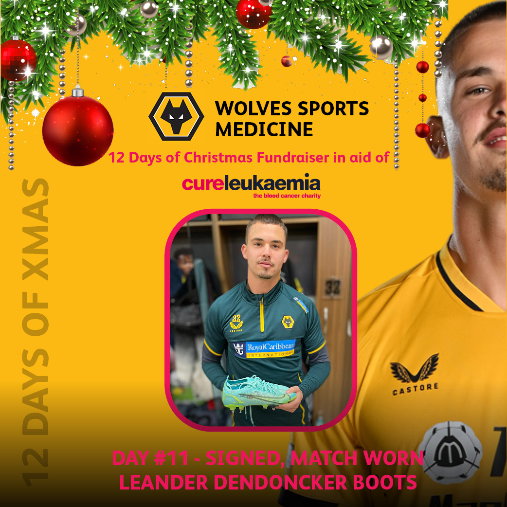 CureLeukaemia's tweet photo. ‼️ ONLINE AUCTION ‼️

Thank you all for your amazing support over the past 10 days! 

Day 10 of the @WolvesSportMed #12DaysofXmas fundraiser sees SIGNED, MATCH WORN boots from Leander Dendoncker! 

Place your bid now at https://t.co/PJ5nvHq8RC

#WWFC #Wolves #Boots #Dendoncker https://t.co/e7zZmEAwcj