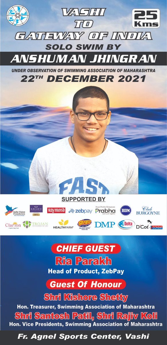 DeltaCooling's tweet photo. At Delta, we are happy to support budding talents. Today we are elated to share that Änshuman Jhingran who is 16 years old completed his 6th marathon swim today. We wish him lots of luck for his final swim from Casa Island to Khanderi Island on 25th December.
#talentsupport https://t.co/0tTbp6KWIZ