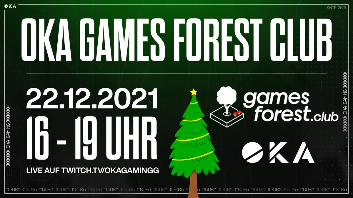 Wir freuen uns Teil des Umweltprojekts #GamesForestClub zu sein und mit unserer Community unseren eigenen Wald zu bepflanzen😍

Ab 16 Uhr wird gezockt, Gäste sind mit dabei, wir pflanzen paar Bäume &amp; schnacken über den gamesforest.club 👀

#OKAForest🌳 
#GOKA 🔳