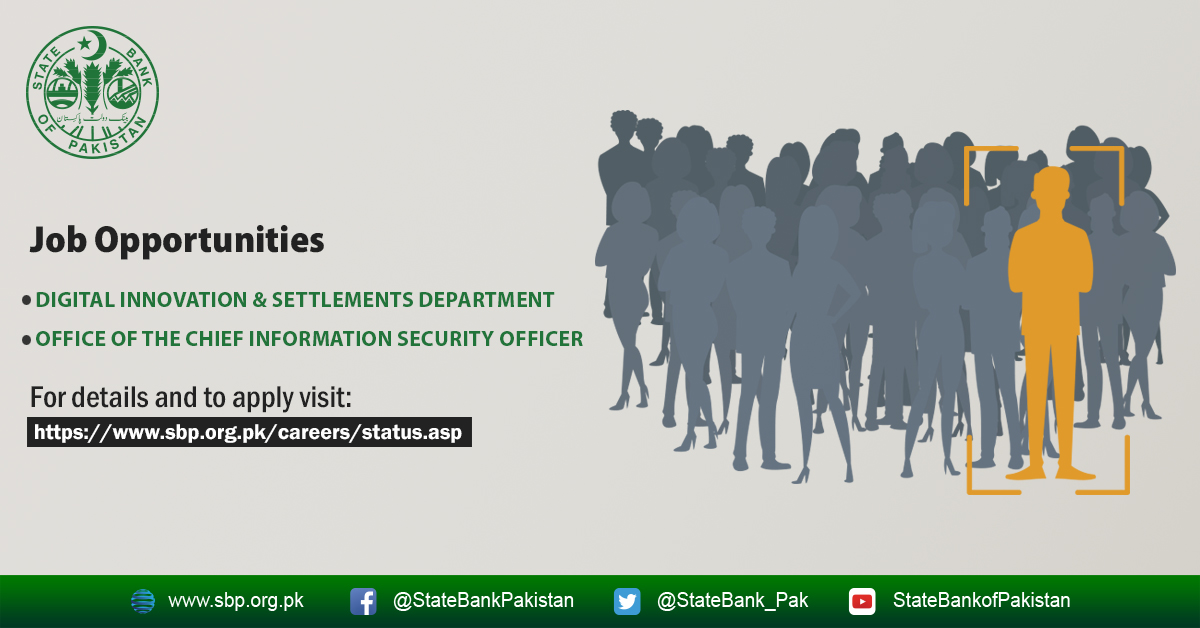 StateBank_Pak's tweet photo. #SBP is inviting applications for multiple positions in Digital Innovation &amp; Settlements Department and Office of the Chief Information Security Officer. For eligibility criteria and application procedure, visit: https://t.co/pTV0lqrWGu https://t.co/C9LRsc0h26