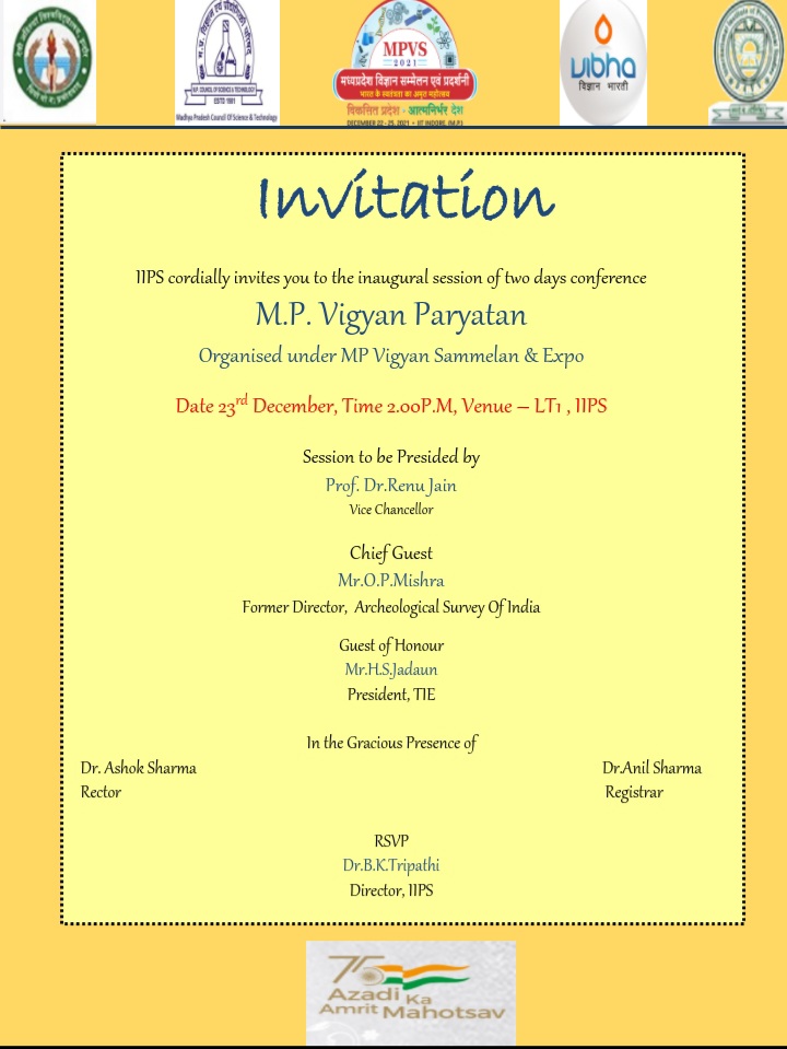 MPVS2021's tweet photo. Madhya Pradesh Vigyan Sammelan &amp; Expo (MPVS-2021) organizing Conference on MP Vigyan Paryatan at IIPS, DAVV Indore https://t.co/H23OC5mx1V